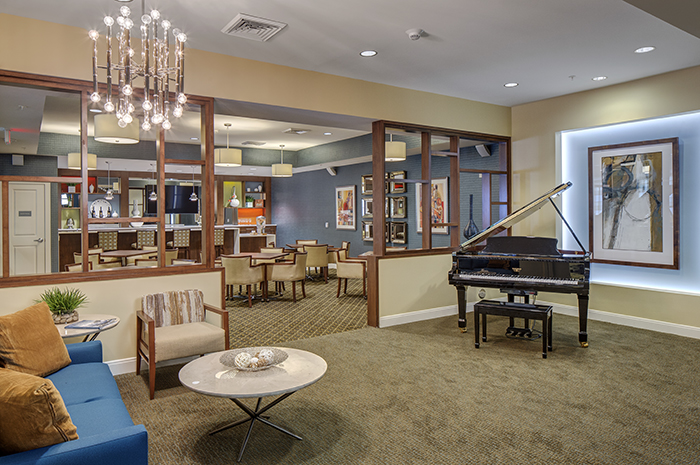 Brightview Woodburn Living Room with Grand Piano - Virginia Senior Living