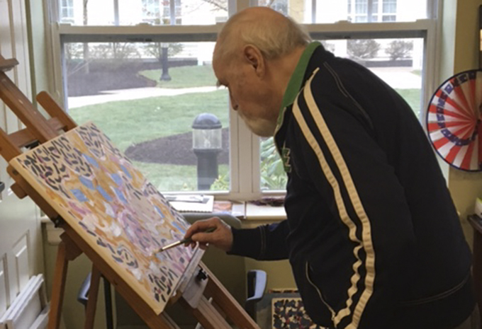 Brightview Wellspring Village Dementia Care Resident painting on easel